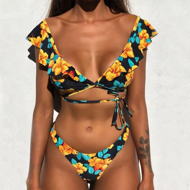 Latest Sexy Bikini Set Women Floral Print Swimwear Push Up Swimsuit Female Bathing Suit Striped Bottom Bandage Swim Suit, 15 color as picture
Latest Sexy Bikini Set Women Floral Print Swimwear Push Up Swimsuit Female Bathing Suit Striped Bottom Bandage Swim Suit, 15 color as picture