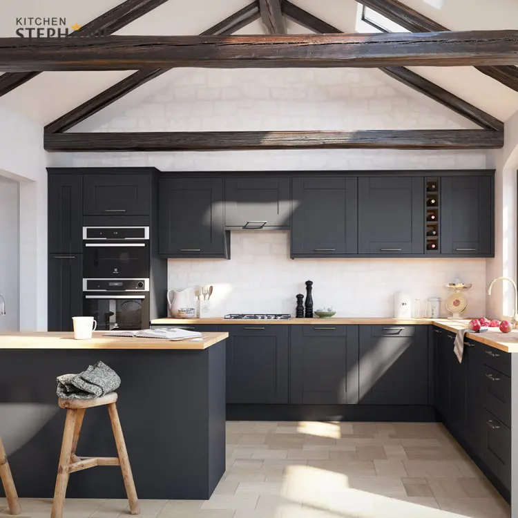 italian style classic kitchen cabinet for villa, good price black mdf kitchen cabinets