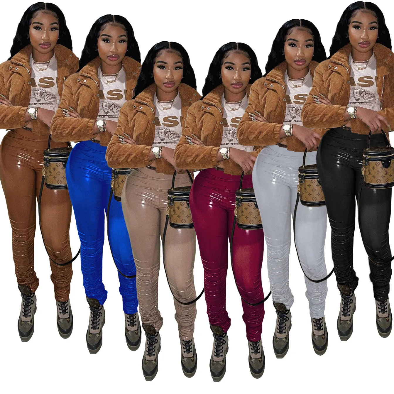 2021 New Arrivals Pleated Solid High Waist Leather Stacked Pants Women Clothing Fashion Faux PU Leather Pants Ladies Trousers
2021 New Arrivals Pleated Solid High Waist Leather Stacked Pants Women Clothing Fashion Faux PU Leather Pants Ladies Trousers