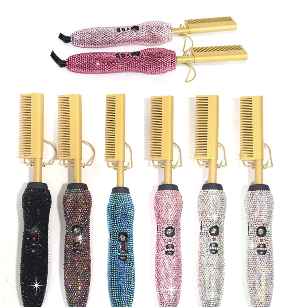 Hot Selling High Temperature Bling Hair Brush Private Label Electric Mini Hair Straightening Copper Hot Comb for Styling Hair, White/ black/pink/blue/purple/silver 
Hot Selling High Temperature Bling Hair Brush Private Label Electric Mini Hair Straightening Copper Hot Comb for Styling Hair, White/ black/pink/blue/purple/silver