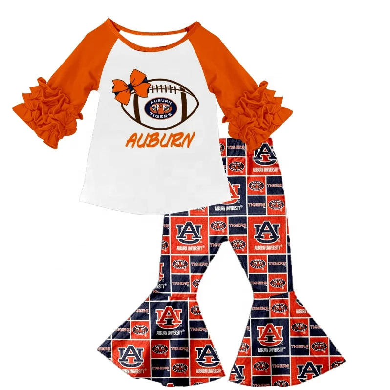 fall boutique outfits ruffle sleeve raglan orange color football team bell bottom pants children clothes set wholesale, As picure
fall boutique outfits ruffle sleeve raglan orange color football team bell bottom pants children clothes set wholesale, As picure