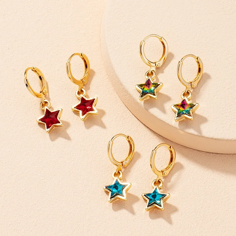 Indian Design Metal Star Earrings Simple Colorful Diamond Huggie Hoop Earrings For Women
Indian Design Metal Star Earrings Simple Colorful Diamond Huggie Hoop Earrings For Women