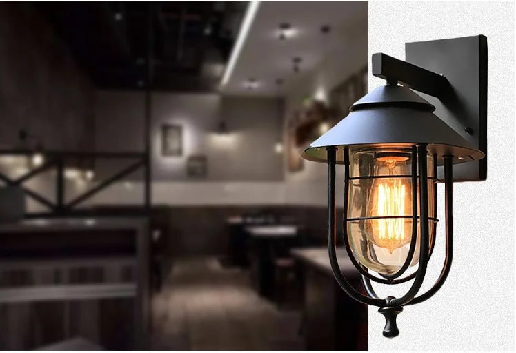 Antique Copper Industrial 1-Light Metal Cage Clear Glass Shaded Nautical Indoor Outdoor Wall Light