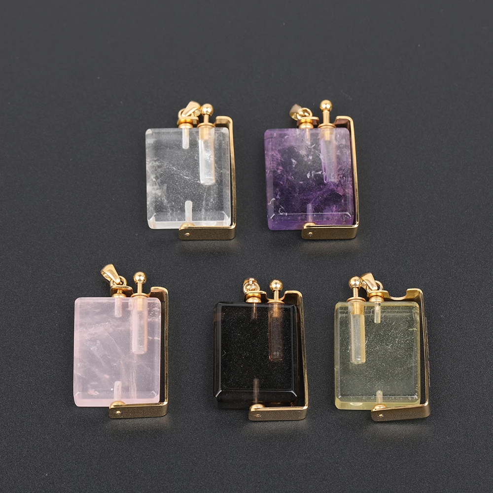 Natural Rose Quartz Amethyst Stone Perfume Bottle Pendant without Chain, As picture
Natural Rose Quartz Amethyst Stone Perfume Bottle Pendant without Chain, As picture