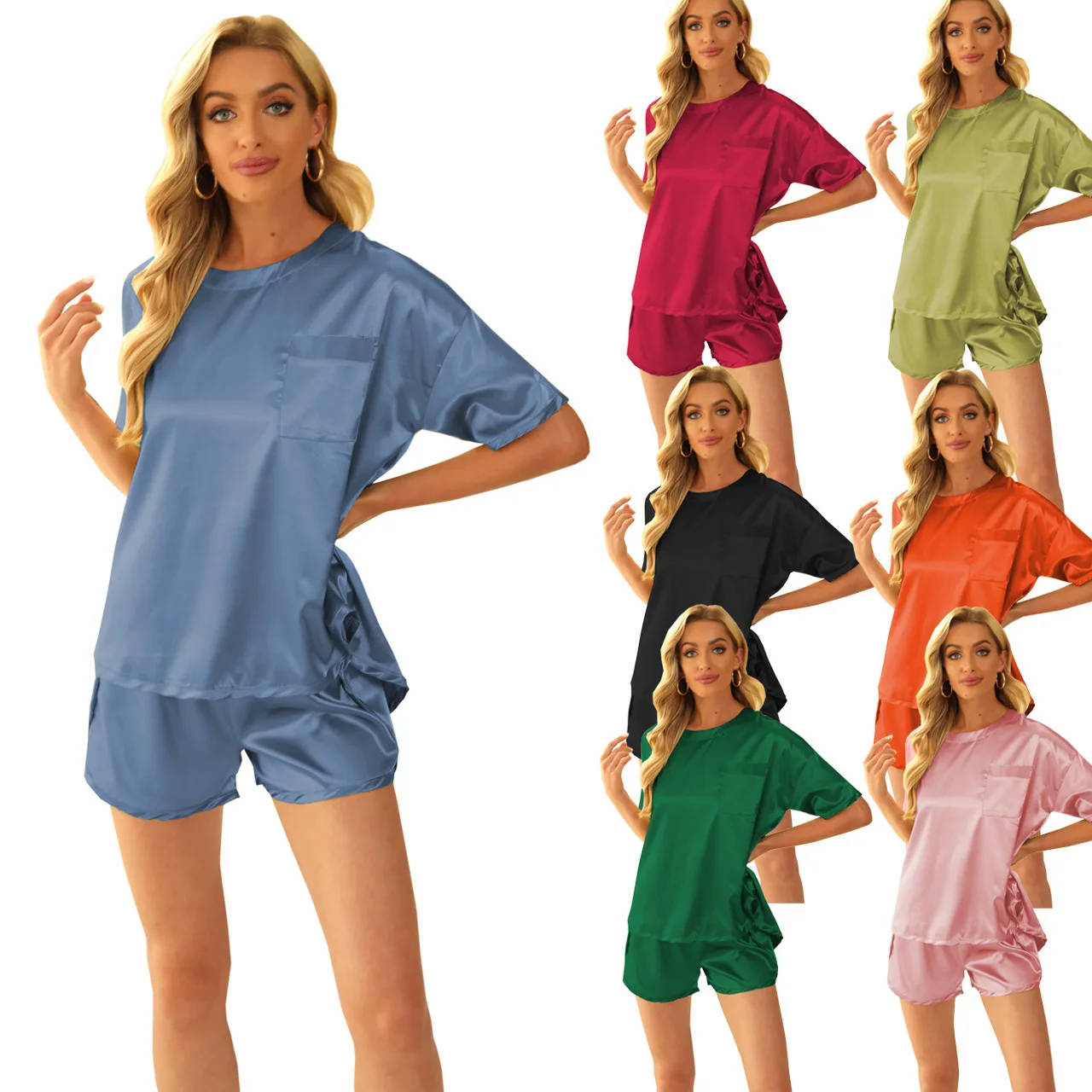 New Arrival 2021 Silk Satin Pajamas Set Casual Homewear Short Set For Women Lounge Wear Pajamas, Pink,black,fuchsia,navy,orange yellow,blue gray, light green
New Arrival 2021 Silk Satin Pajamas Set Casual Homewear Short Set For Women Lounge Wear Pajamas, Pink,black,fuchsia,navy,orange yellow,blue gray, light green