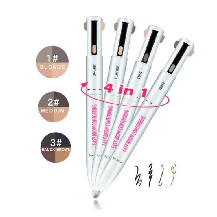 

New 4 IN 1 Retractable Eyebrow pencil multi functional pressed ballpoint eyebrow pen for eyebrow, 3 colors