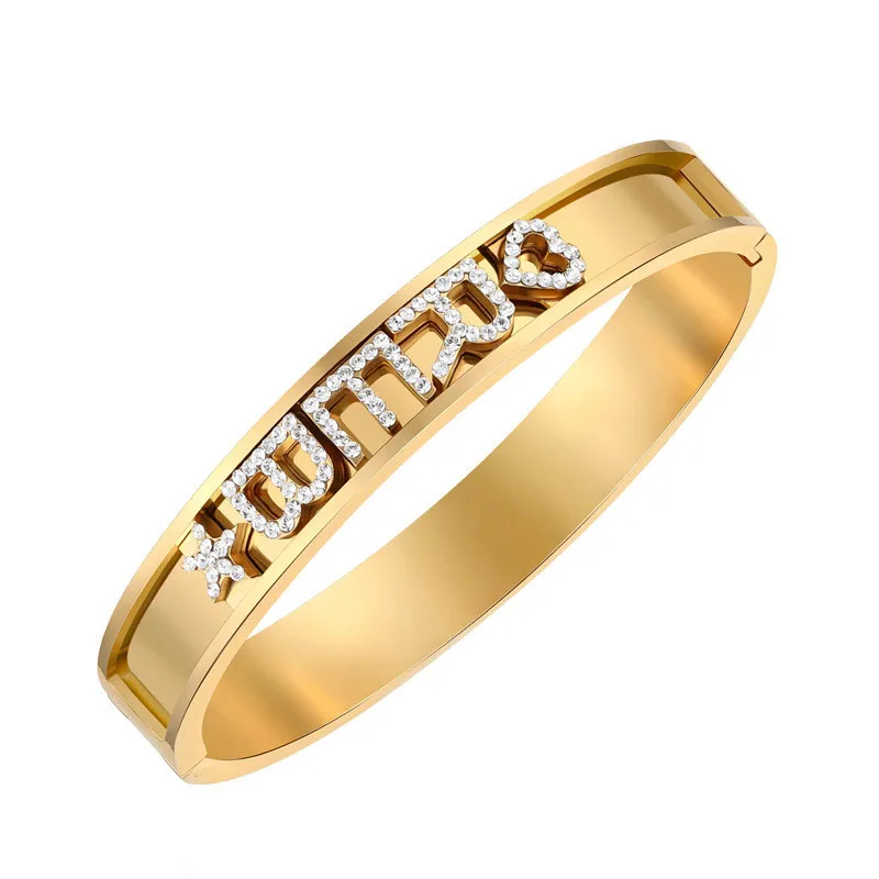 Custom gold bangle sliding letter bangle stainless steel gold bangles, Rose gold, silver, gold
Custom gold bangle sliding letter bangle stainless steel gold bangles, Rose gold, silver, gold