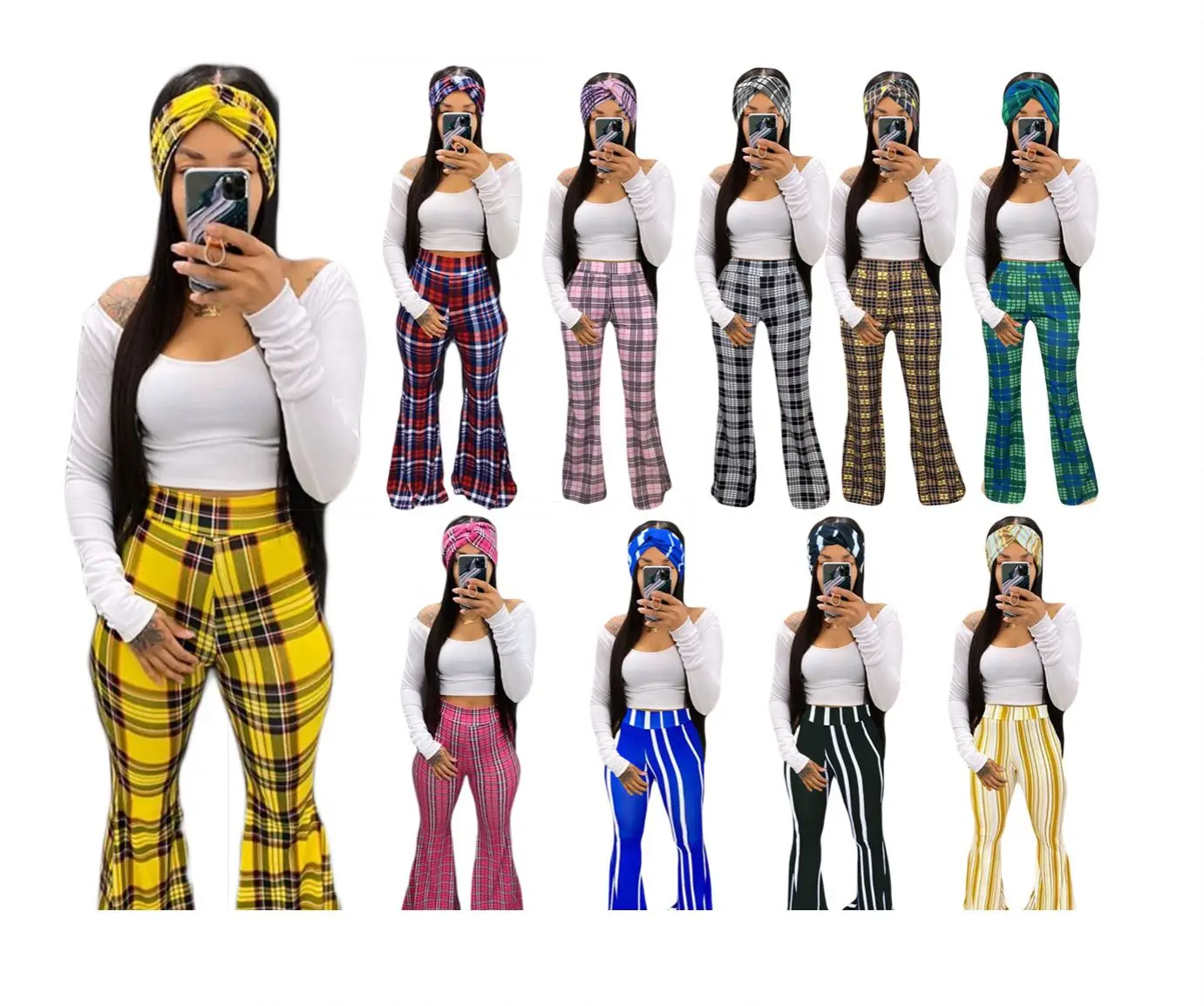 Wholesale 2020 fall two pieces set plaid printing 3 piece set long sleeve women's trousers flared pants 3 piece set women
Wholesale 2020 fall two pieces set plaid printing 3 piece set long sleeve women's trousers flared pants 3 piece set women