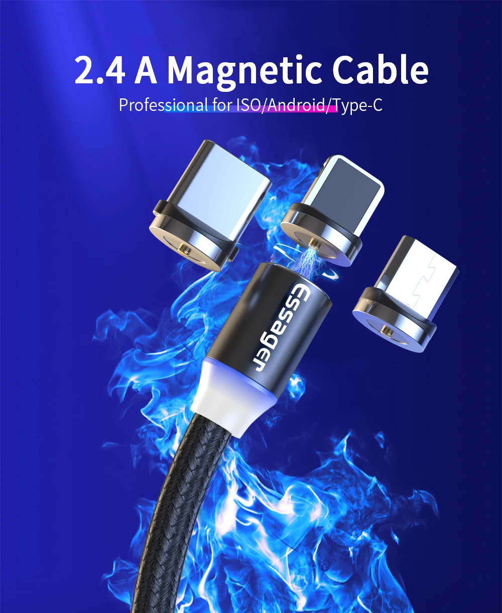 Custom Light Up Quick Charger Phone Usb 3 In 1 Magnetic Charging Cable For Iphone - ANKUX.COM