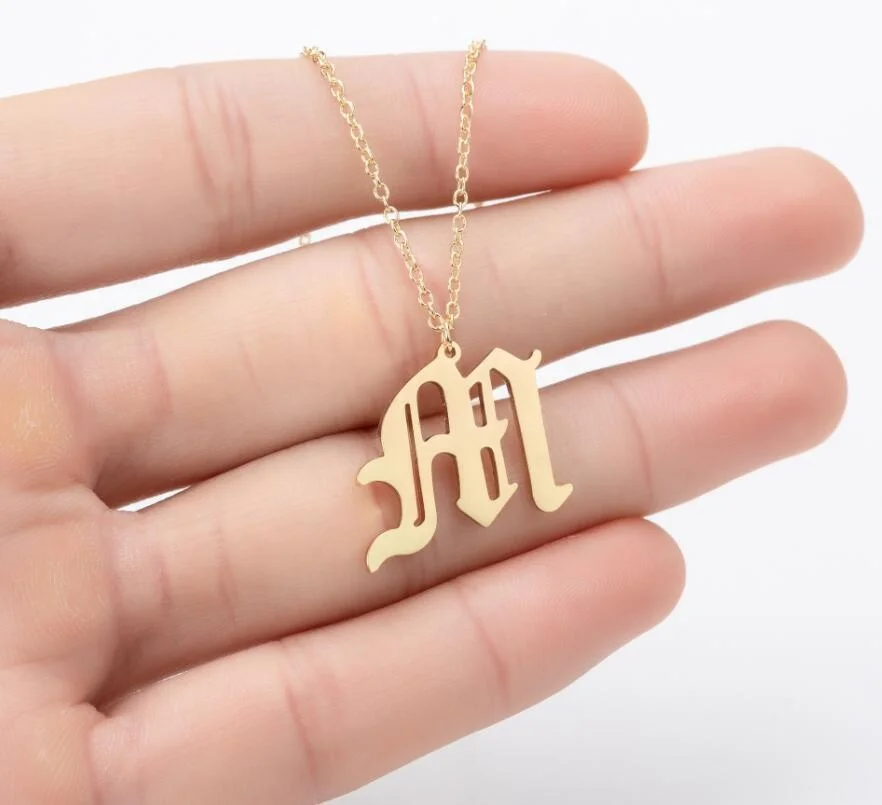 Gold Plated Custom Jewelry Stainless Steel Old English Font Necklace
Gold Plated Custom Jewelry Stainless Steel Old English Font Necklace