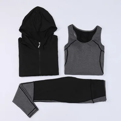 2020 Fashion Quick Dry Women Gym Fitness Workout Running 3 Piece yoga set, Black/grey 
2020 Fashion Quick Dry Women Gym Fitness Workout Running 3 Piece yoga set, Black/grey