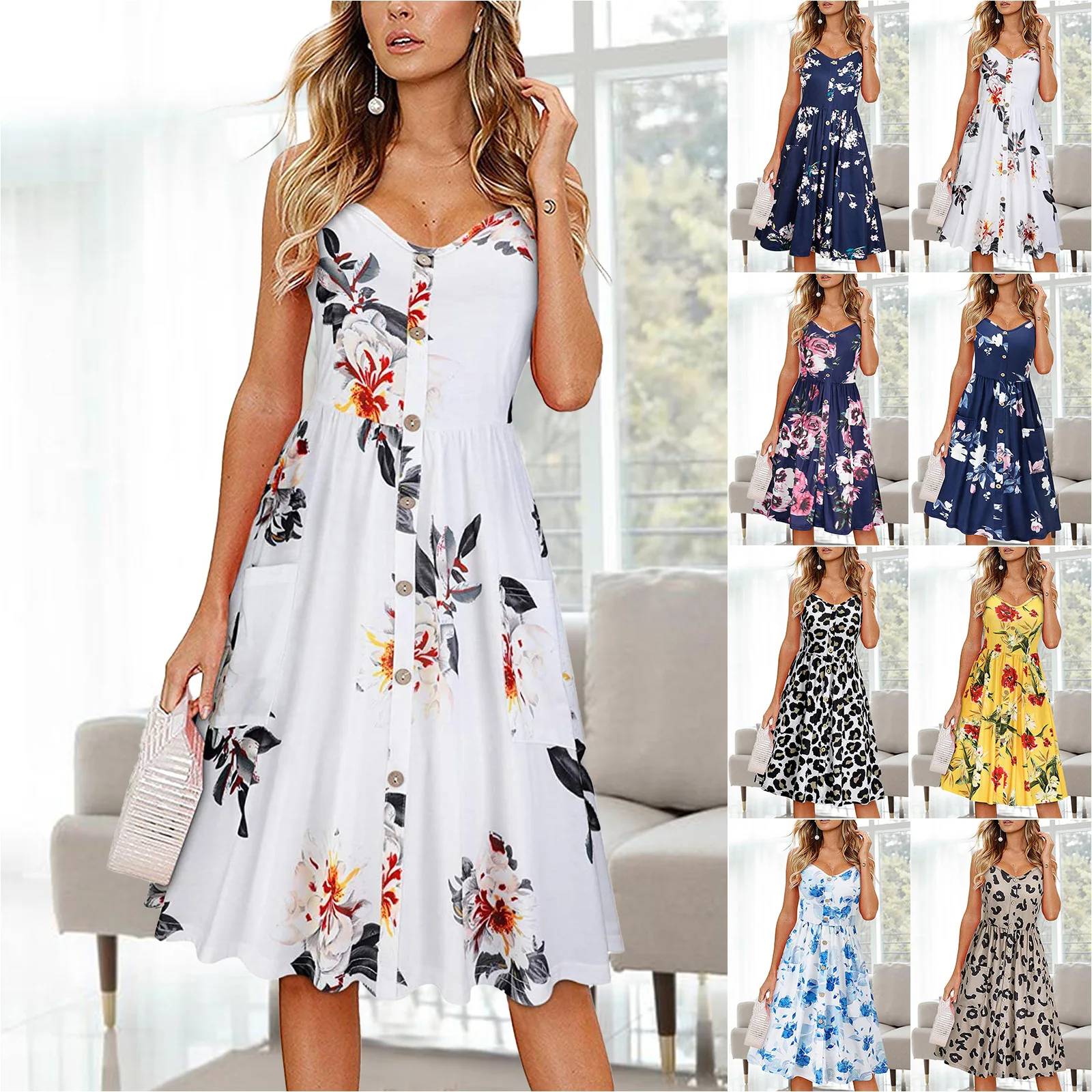 2022 summer new women's sling V-neck large swing dress casual loose printed dress
2022 summer new women's sling V-neck large swing dress casual loose printed dress
