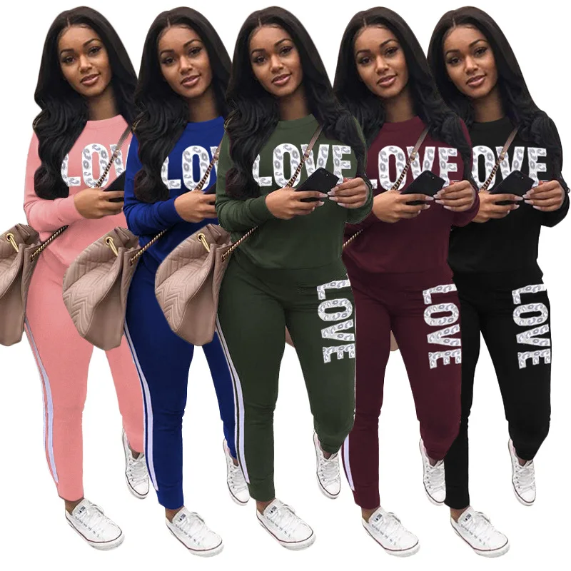 2021 Fashion autumn leopard love print full length 2 piece pant knitted factory sets womens clothing, As picture
2021 Fashion autumn leopard love print full length 2 piece pant knitted factory sets womens clothing, As picture