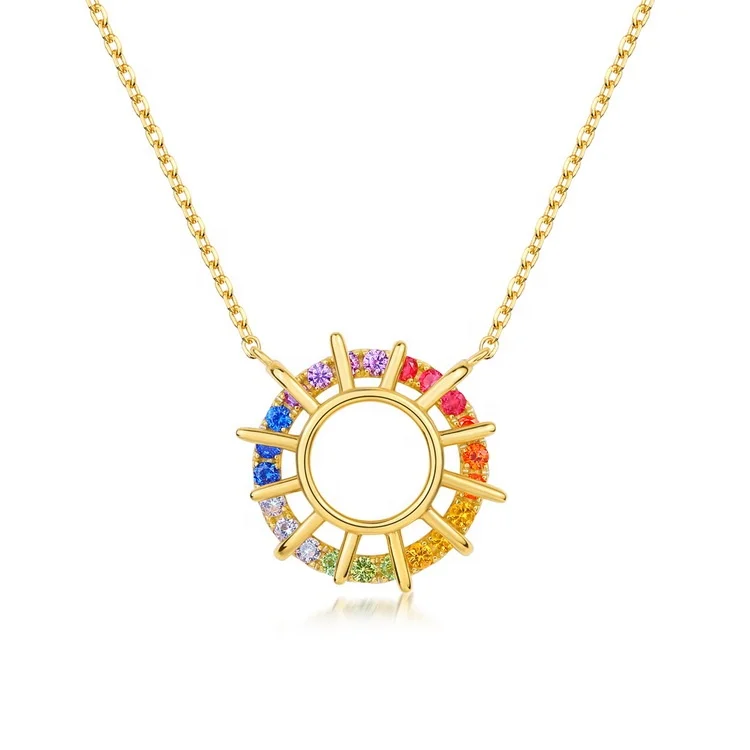 14K Gold Plated Paved Colorful Rainbow CZ Stone Circle Pendant Necklace Sterling Silver Women Dainty Choker Necklace 
14K Gold Plated Paved Colorful Rainbow CZ Stone Circle Pendant Necklace Sterling Silver Women Dainty Choker Necklace