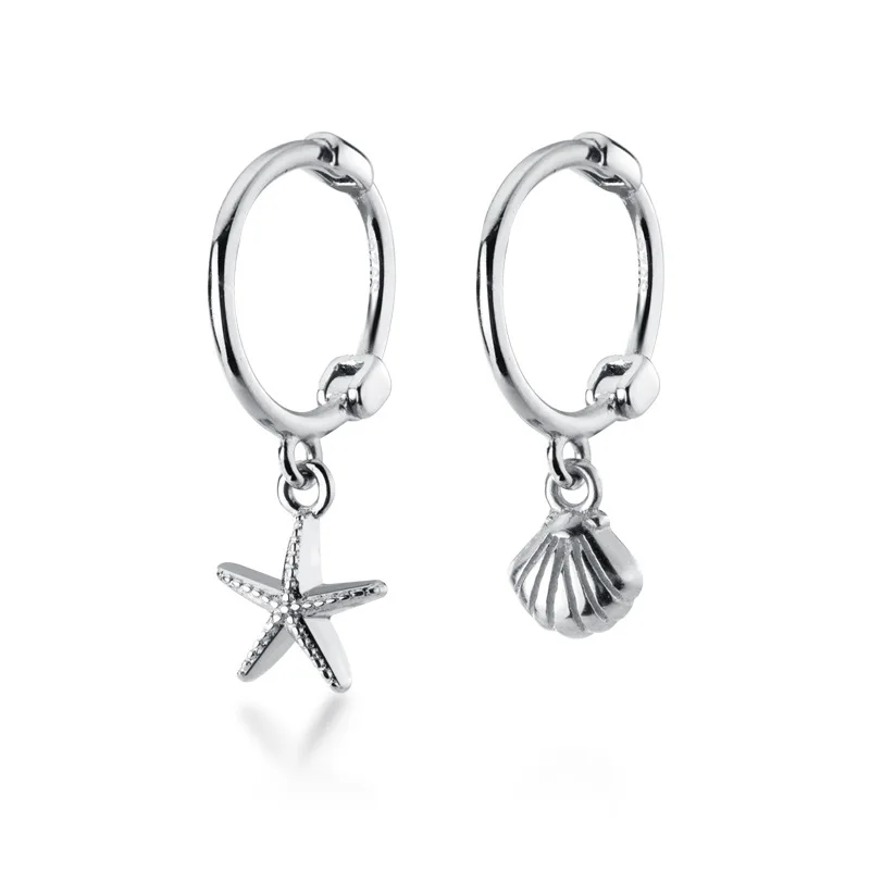 

E4053 Magnetic Bijoux 925 Silver Starfish Shell Earrings Female Ocean Asymmetric Earrings