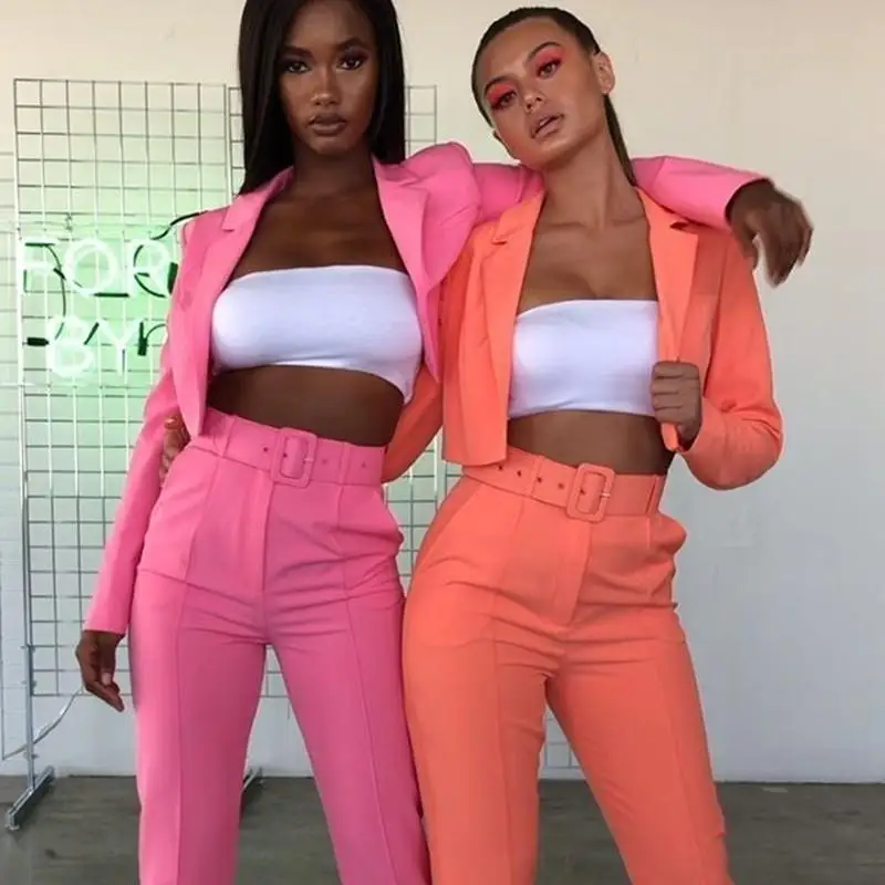 2021 Women Casual Blazer Set Women Crop Top And Pant Suits Office Sets Fluorescent Neon Green Suit
2021 Women Casual Blazer Set Women Crop Top And Pant Suits Office Sets Fluorescent Neon Green Suit
