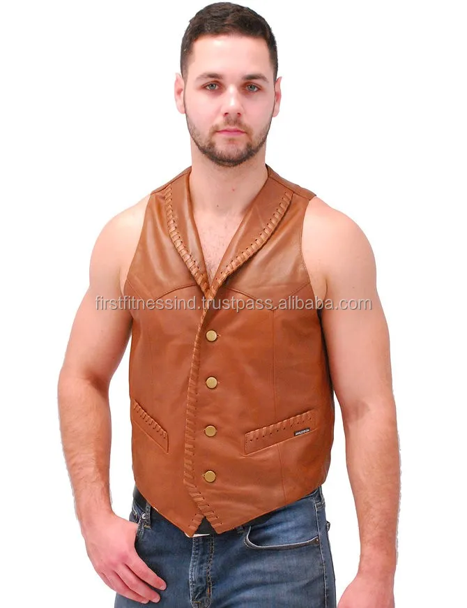 premium rich brown leather vest w/side lace