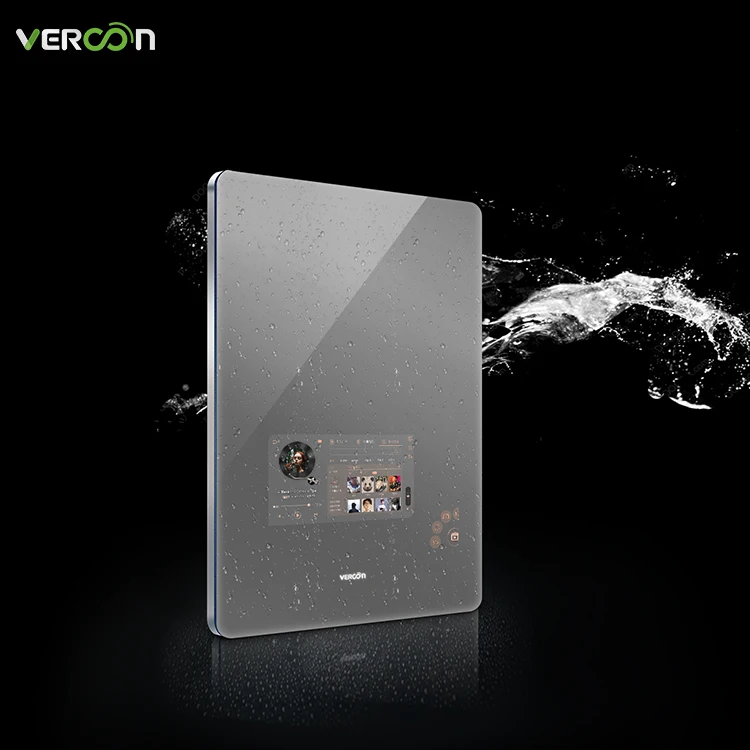 Vercon hot selling washroom smart mirror magic tv music mirrors with health management software waterproof IP 65
Vercon hot selling washroom smart mirror magic tv music mirrors with health management software waterproof IP 65