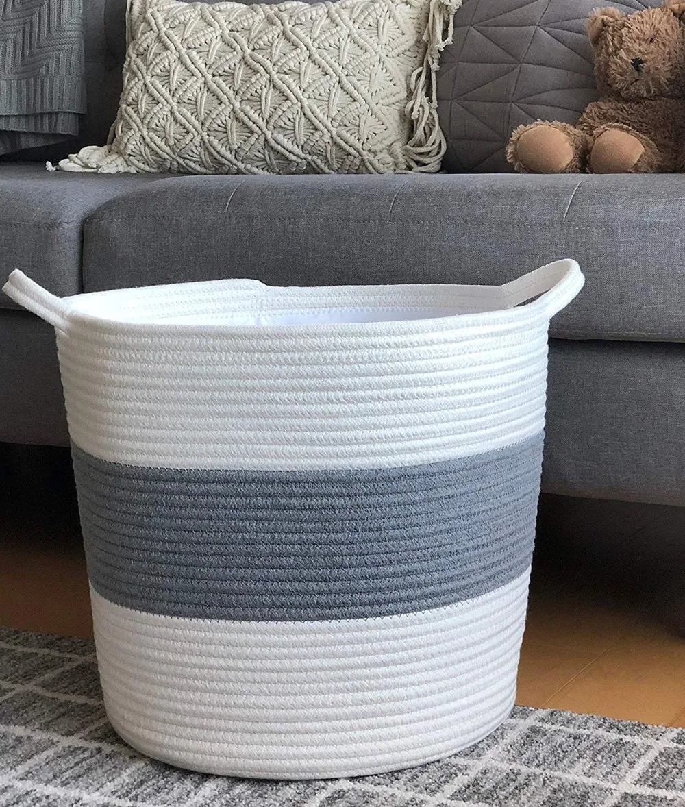 high quality cotton rope woven basket for blanket towel storage
