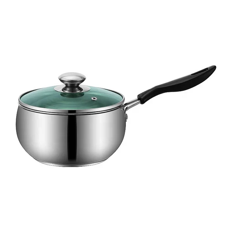 201 Stainless Steel Classic Milk Pot with Glass Lid, with Plastic Handle, with Single-Layer Bottom
201 Stainless Steel Classic Milk Pot with Glass Lid, with Plastic Handle, with Single-Layer Bottom