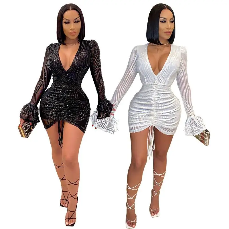 Drop Shipping Drawstring Flare Sleeves Trendy V Neck Feather Sequined Lady Elegant Party Sexy Dresses Women Club Dress
Drop Shipping Drawstring Flare Sleeves Trendy V Neck Feather Sequined Lady Elegant Party Sexy Dresses Women Club Dress