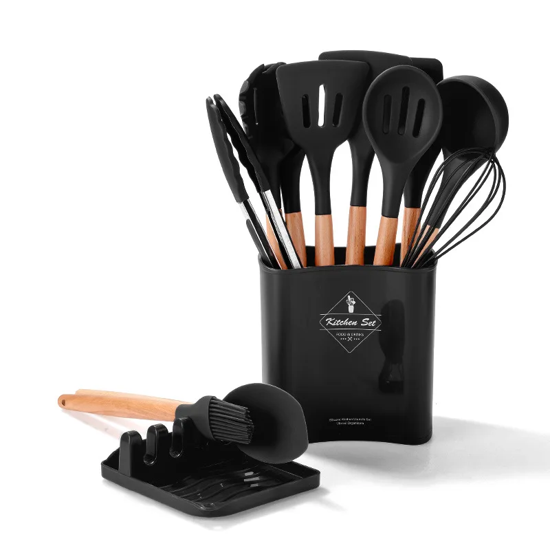 11-Piece Sets Wooden Handle Silicone Kitchenware Cooking Tool Set Includes Storage Rack And Storage Barrel 7-Color Set., Customized color
11-Piece Sets Wooden Handle Silicone Kitchenware Cooking Tool Set Includes Storage Rack And Storage Barrel 7-Color Set., Customized color