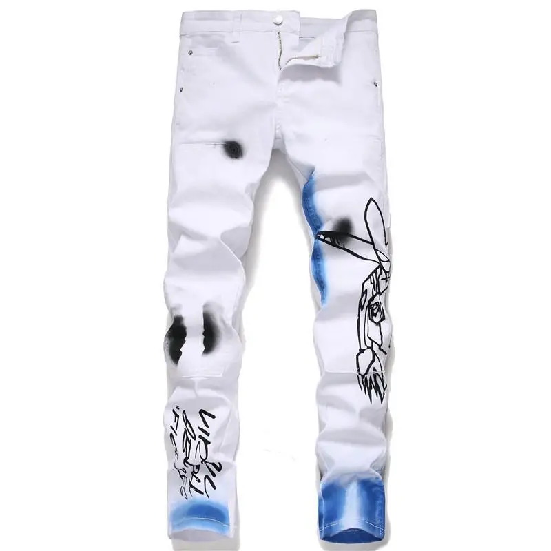 2021 New Style Young Man Jeans Printed Slim Fit Straight Leg Denim Pants Fashionable Mens Black Flared Trousers 
2021 New Style Young Man Jeans Printed Slim Fit Straight Leg Denim Pants Fashionable Mens Black Flared Trousers