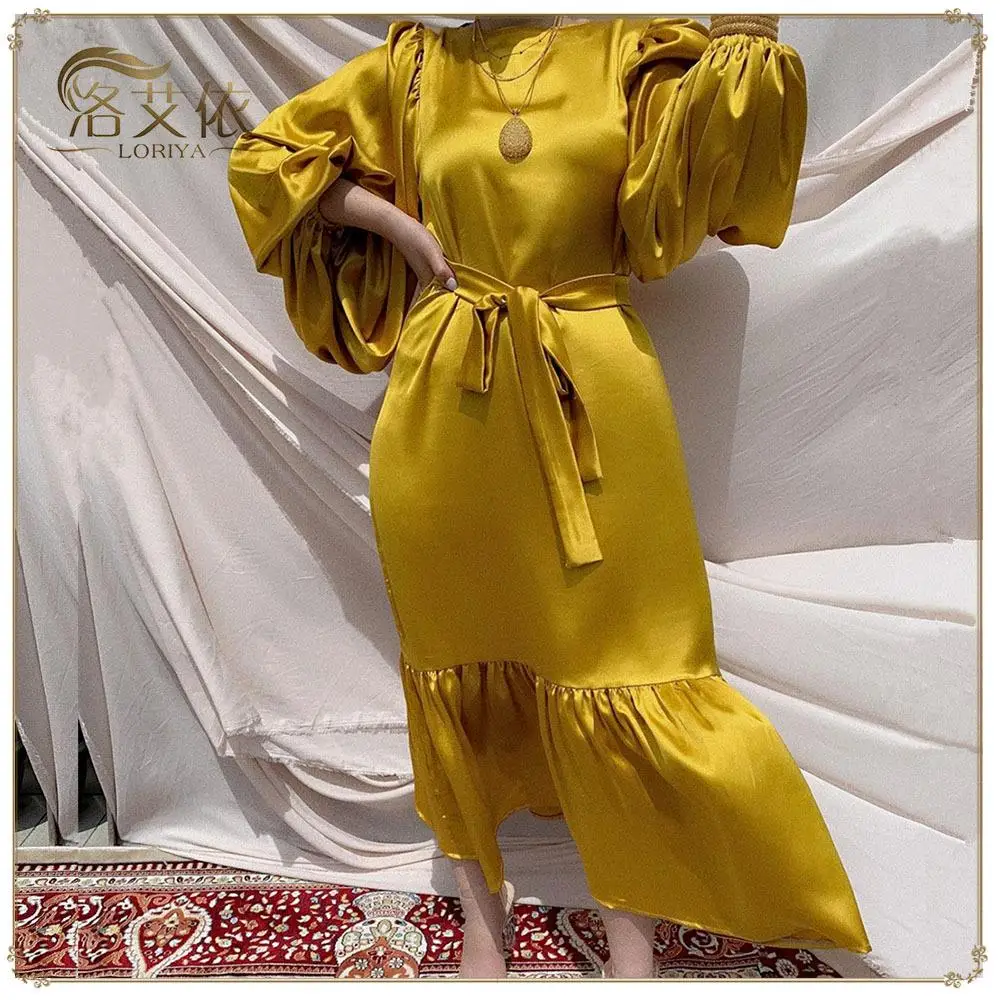 Solid Color Women Muslim Party Evening Ruffles Slim Dress Abaya Puff Sleeve Satin Dress
Solid Color Women Muslim Party Evening Ruffles Slim Dress Abaya Puff Sleeve Satin Dress