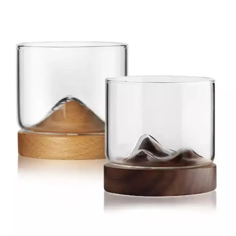 Custom Whiskey Glass Mountain wooden base Tea glass wood glass cup, Transparent clear
Custom Whiskey Glass Mountain wooden base Tea glass wood glass cup, Transparent clear