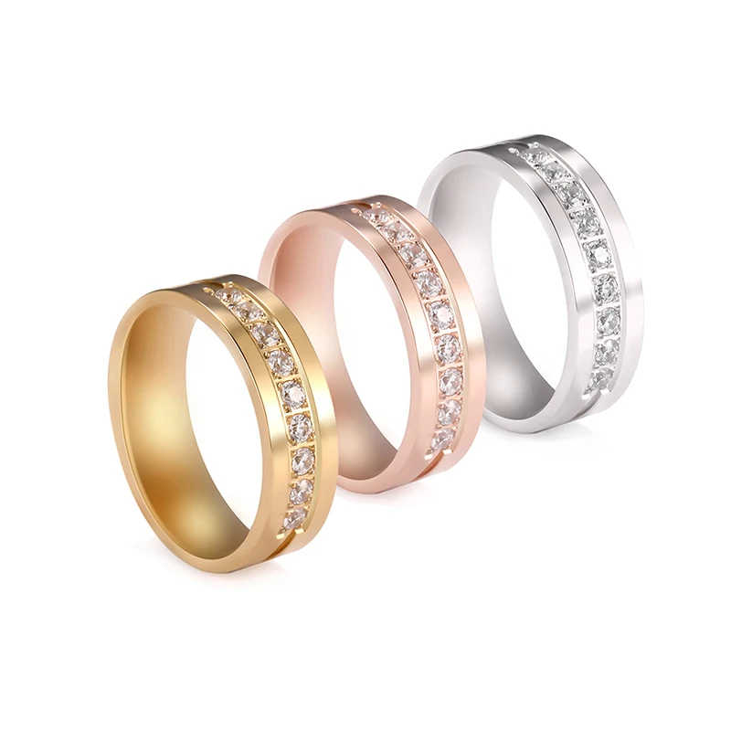 Hot Sale Low MOQ Stainless Steel Ring Silver Gold Rose Gold Couple Wedding Crystal Rings With Zircon Paved
Hot Sale Low MOQ Stainless Steel Ring Silver Gold Rose Gold Couple Wedding Crystal Rings With Zircon Paved