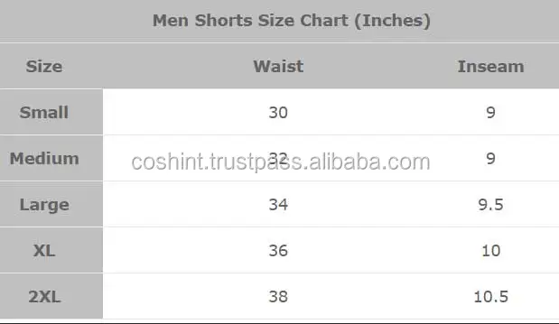 Mens Compression Shorts Size Chart