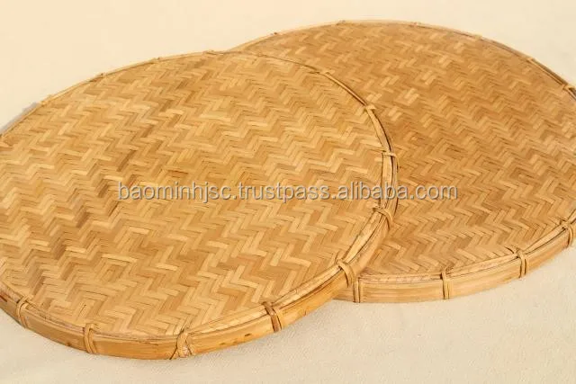 cheap vintage round flat bamboo basket, tray