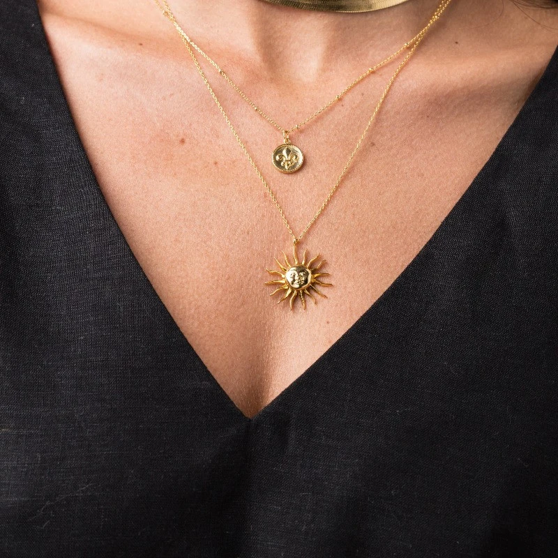 CANNER Elegant Women Jewelry 925 Sterling Silver Gold Plated Vintage Minimalist Sun Pendant Necklace
CANNER Elegant Women Jewelry 925 Sterling Silver Gold Plated Vintage Minimalist Sun Pendant Necklace