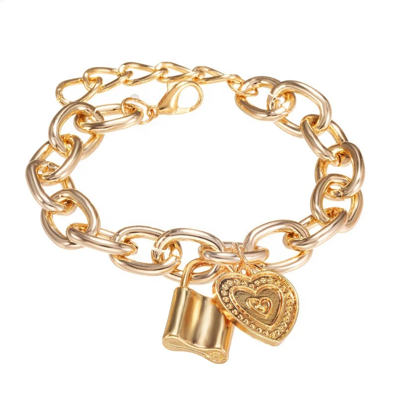 European Chunky Punk Style Jewelry Gold Link Chain Bracelet Cuban bracelet heart lock pendant Fashion exaggerated bracelets
European Chunky Punk Style Jewelry Gold Link Chain Bracelet Cuban bracelet heart lock pendant Fashion exaggerated bracelets