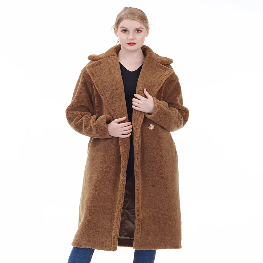 

2019 Winter Classic Red Teddy Fur Coat Pink Camel Ivory Women Drop Shoulder Oversize Teddy Coat