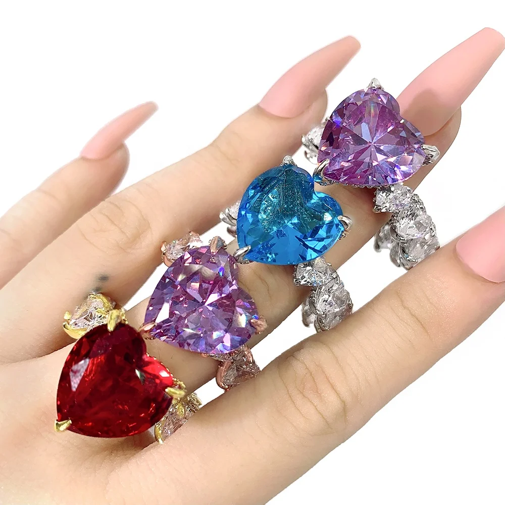 Newest 925 Sterling Silver Jewelry Heart Blue Purple Diamond Wedding Ring Gold Plated Rings
Newest 925 Sterling Silver Jewelry Heart Blue Purple Diamond Wedding Ring Gold Plated Rings
