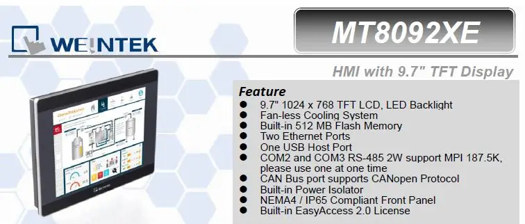 Hot Sales Mt Xe Tft Weintek Colour Graphic Hmi Touch Screen