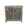Antique Living Room Hotel Mango Wooden Carved Chest Drawer Cabinet with 2 Door Furniture