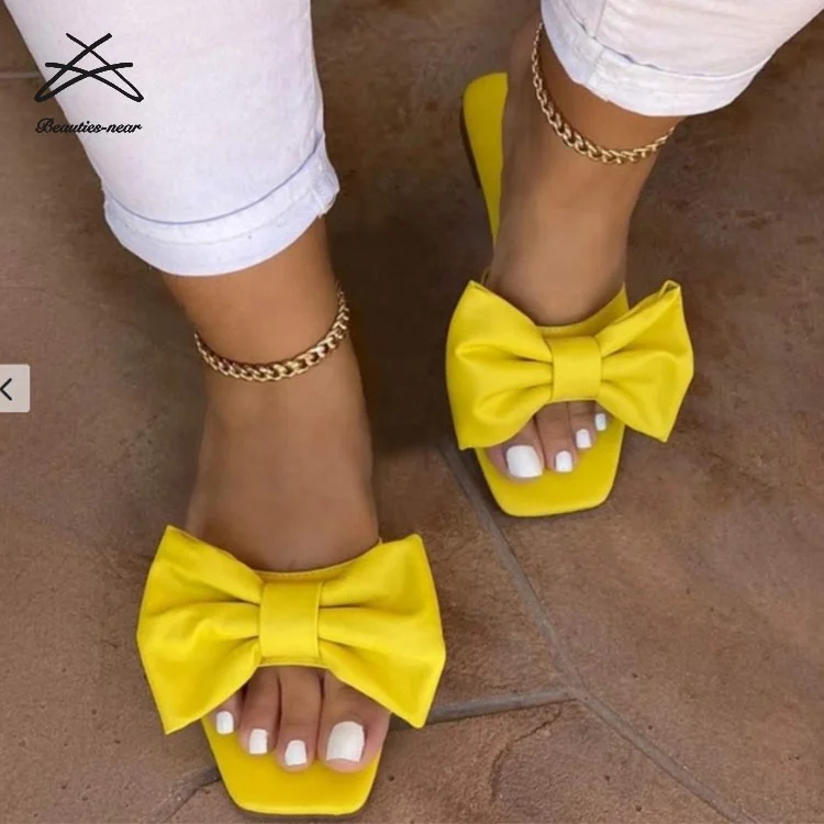 RTS 2020 New Arrival Ladies Flat Sexy Slippers yellow with bowknot Slides for Women Fashion Sandals, Yellow,white.pink,blue
RTS 2020 New Arrival Ladies Flat Sexy Slippers yellow with bowknot Slides for Women Fashion Sandals, Yellow,white.pink,blue