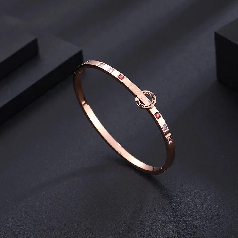 Fashion Rose Gold Titanium Stainless Steel Love Zircon Crystal Bangle Bracelet Women (SK779), As picture
Fashion Rose Gold Titanium Stainless Steel Love Zircon Crystal Bangle Bracelet Women (SK779), As picture