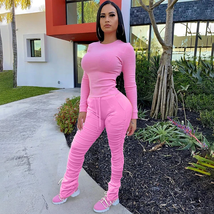 Casual O Neck Solid Color Long Sleeve Top And Pleated 2 Piece Joggers Outfit Stacked Pants Women Set Clothing, Pink,red,gray,black,navy blue
Casual O Neck Solid Color Long Sleeve Top And Pleated 2 Piece Joggers Outfit Stacked Pants Women Set Clothing, Pink,red,gray,black,navy blue