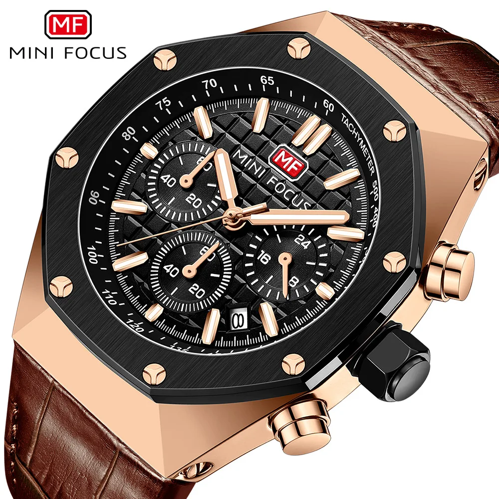 

MINI FOCUS 0417G high quality 3 dials multifunctional PU leather band men sport watch