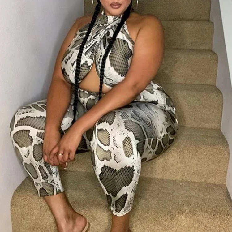 2021 Summer Clothing Woman Plus Size Snake Print One Piece Halter Top Jumpsuits Sexy Backless Fitness Bodycon Jumpsuit For Women, Green
2021 Summer Clothing Woman Plus Size Snake Print One Piece Halter Top Jumpsuits Sexy Backless Fitness Bodycon Jumpsuit For Women, Green