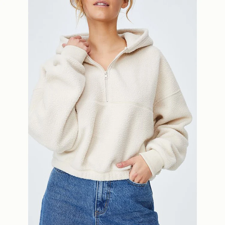 2021 New half zip fleece pullover women's hooded fleece sweatshirt, Customized color
2021 New half zip fleece pullover women's hooded fleece sweatshirt, Customized color