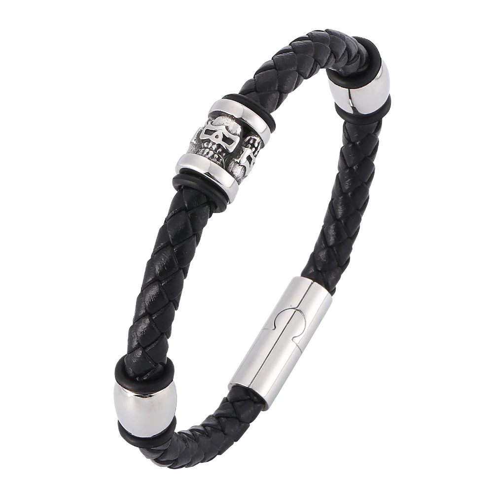 Creative Punk Men Jewelry Black Braided Leather Skull Bracelet Men Stainless Steel Magnetic Clasp Trendy Mens SP0412
Creative Punk Men Jewelry Black Braided Leather Skull Bracelet Men Stainless Steel Magnetic Clasp Trendy Mens SP0412