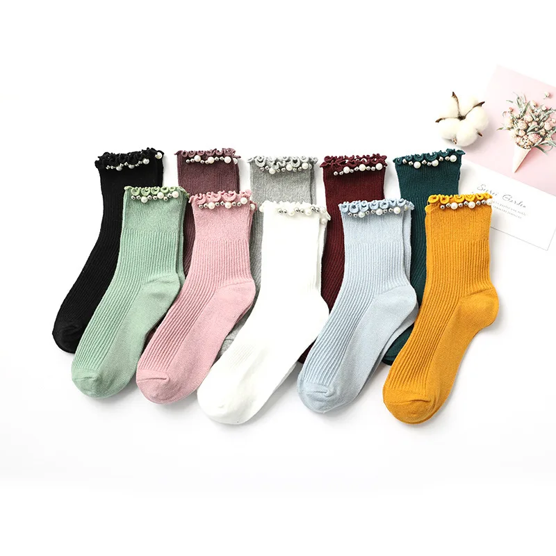 2021 Wholesale Creative crew cotton soft womens solid color pearl beading girls ruffled socks, Like the picture
2021 Wholesale Creative crew cotton soft womens solid color pearl beading girls ruffled socks, Like the picture