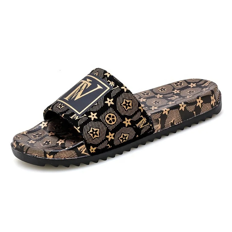 Hot selling printing personalized character flat Casual ultralight European plus-size limited edition gold men slide slippers
Hot selling printing personalized character flat Casual ultralight European plus-size limited edition gold men slide slippers