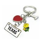 Metal Enamel Yellow Rose Keychain/Keyring I LOVE Texas Featured Souvenirs State License Plate Texas Keychains Souvenir