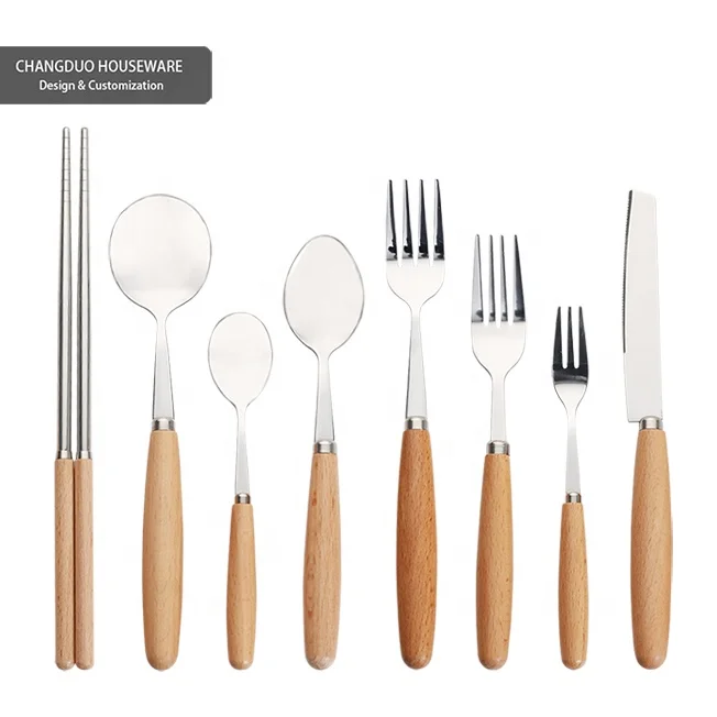 nordic spoon fork knife chopsticks custom logo promotion Gift Low MOQ online shopping wooden handle flatware set, Silvery
nordic spoon fork knife chopsticks custom logo promotion Gift Low MOQ online shopping wooden handle flatware set, Silvery