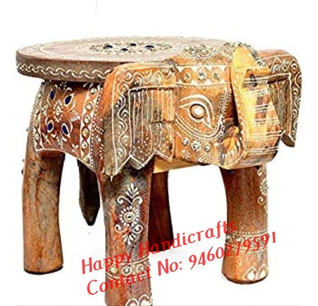 Indian Handicraft Beautiful Handmade Wooden Painted Elephant Stool Home Decorative